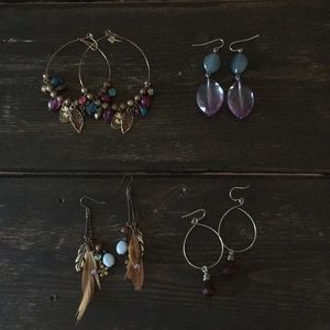 Bundle of four dangly earrings sets! Stunning!